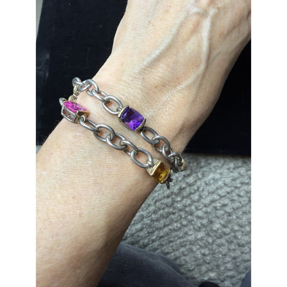 Lorenzo 18K 925 Sterling Silver Colorful Gemstones Bracelet 8